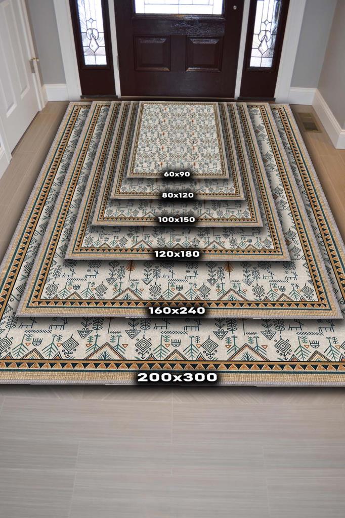 Etnik Nordik Desenli Geometrik Modern Halı,  Minimal Ev Dekoru, Yıkanabilir Dokuma Pamuk Tabanlı Kaymaz Tabanlı Halı