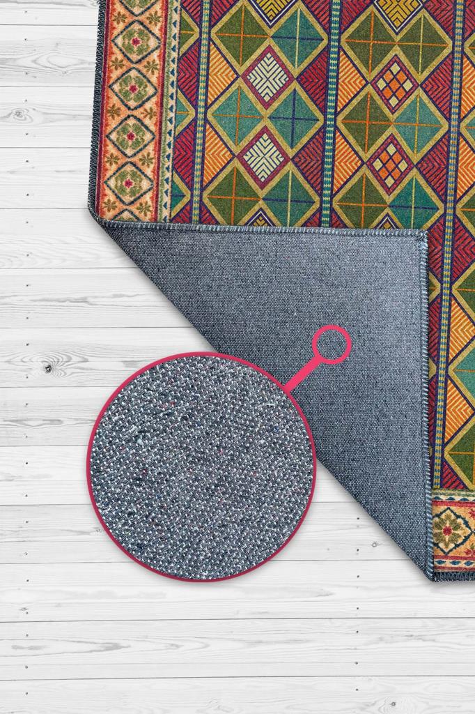 Geometrik Çok Renkli Antik Oturma Odası Halısı, Enerjik Ve Sanatsal Ev Dekoru İçin Yıkanabilir Halı