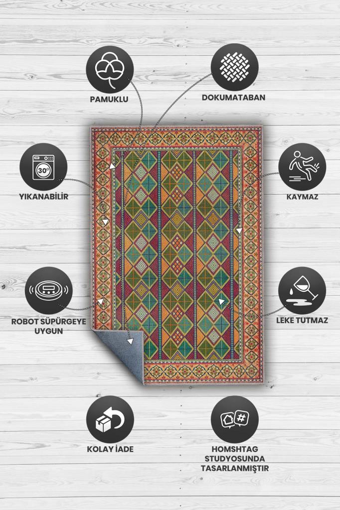 Geometrik Çok Renkli Antik Oturma Odası Halısı, Enerjik Ve Sanatsal Ev Dekoru İçin Yıkanabilir Halı