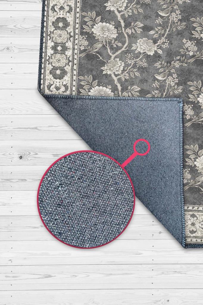 Gotik Dekor Tarzı Çiçekli Gri Yatak Odası Halısı, Yıkanabilir Gri Oturma Odası Halısı