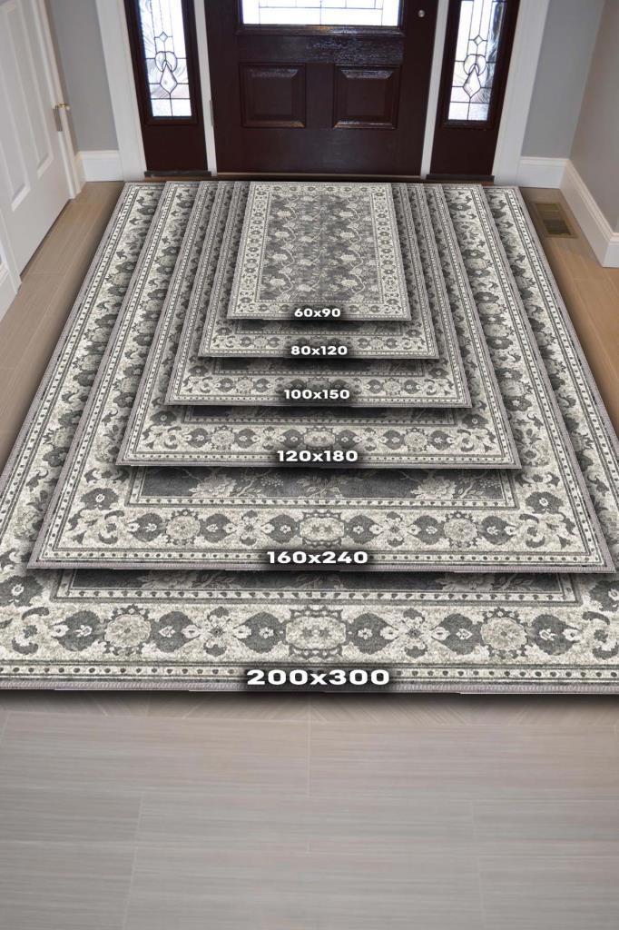 Gotik Dekor Tarzı Çiçekli Gri Yatak Odası Halısı, Yıkanabilir Gri Oturma Odası Halısı