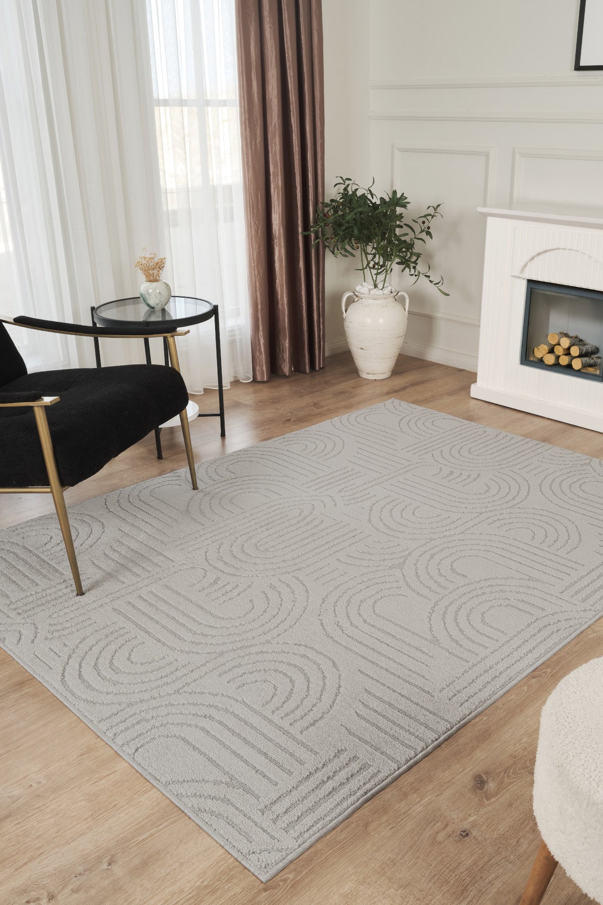 Gri Yumuşak Dokulu Uzun Ömürlü Lateks Kaymaz Taban Salon Oturma Odası Mutfak Koridor Halı Rivon RN07