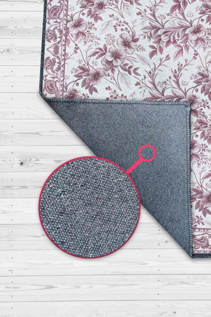 Gül Pembesi Renkli Çiçek Desenli Vintage Salon Halısı, Romantik Oda Dekoru İçin Yıkanabilir Dokuma Pamuk Tabanlı Halı