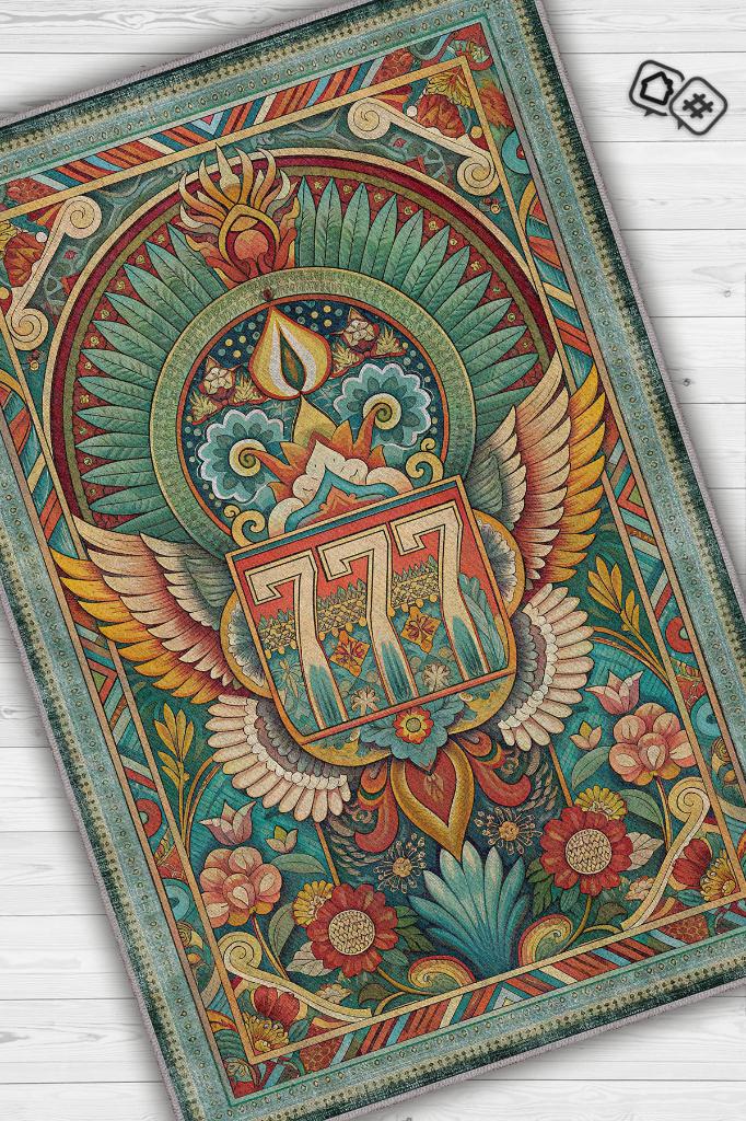Homshtag 7-7-7 Themed Green Spiritual Themed Angel Messenger Lucky Number Sequence Rug