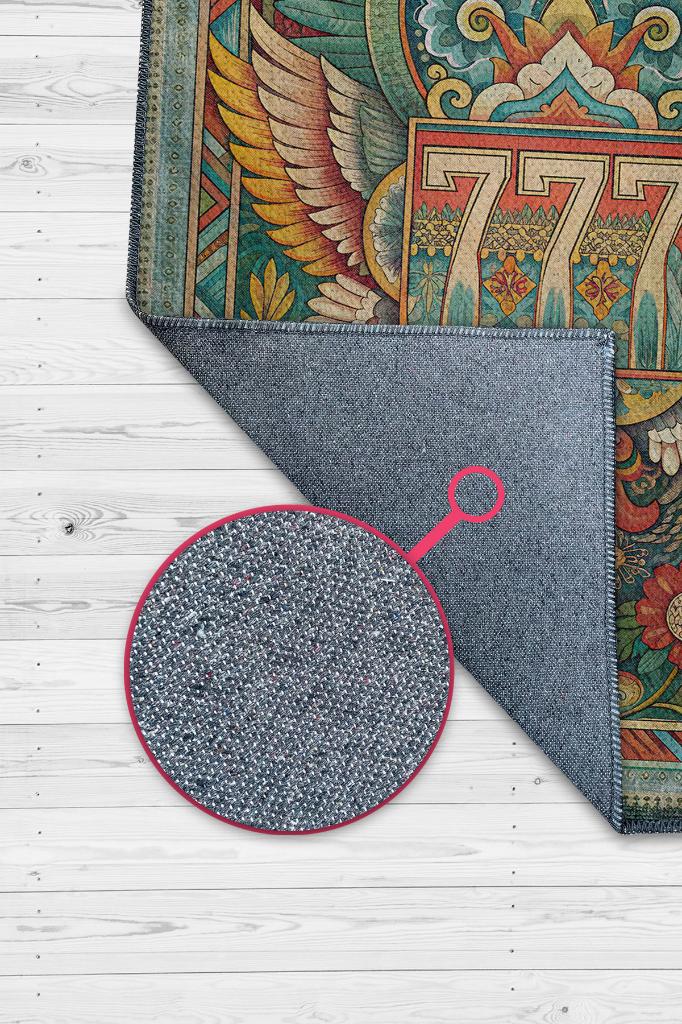 Homshtag 7-7-7 Temalı Yeşil Renkli Spiritüel Temalı Melek Habercisi Şans Getiren Sayı Sekansılı Halı