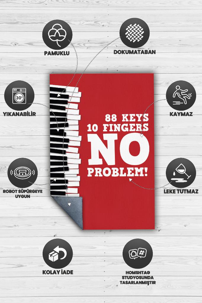 Homshtag 88 Tuş 10 Parmak Kırmızı Halı Piyano Müzik Sever Halı Art Müzik Halı Müzisyene Hediye Halı