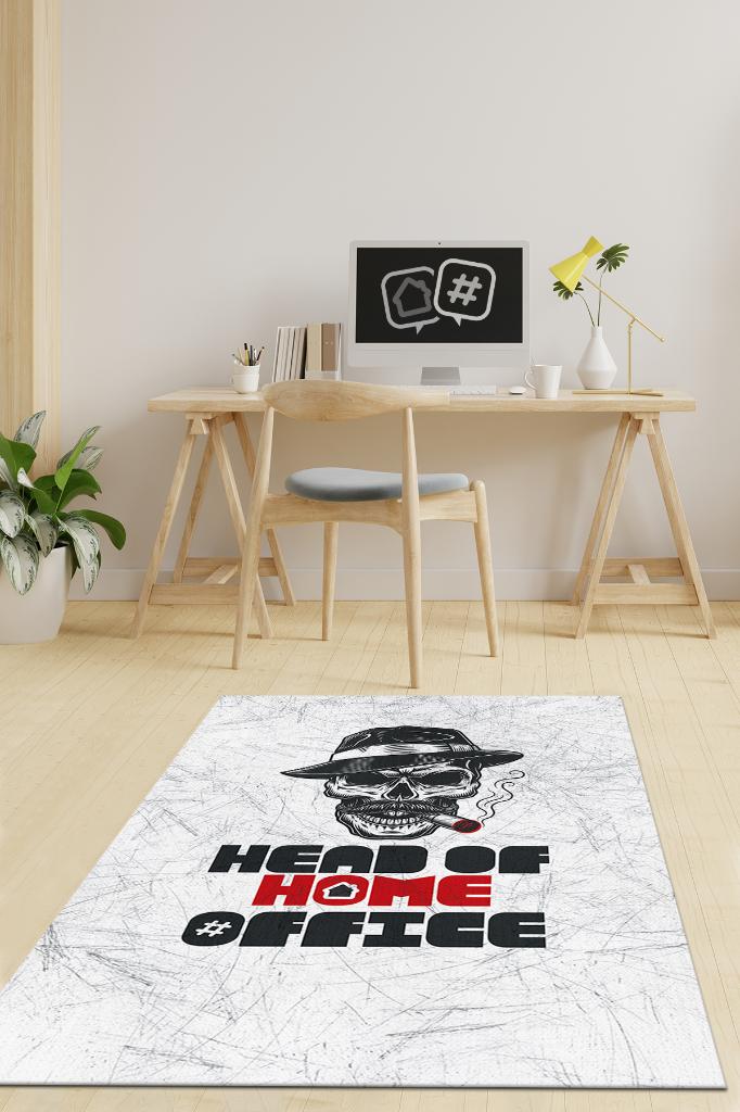 Homshtag Açık Gri Yazılı Ofis Halısı Özel Tasarım Baskı Halı  Yıkanabilir Dekoratif Home Office Halı