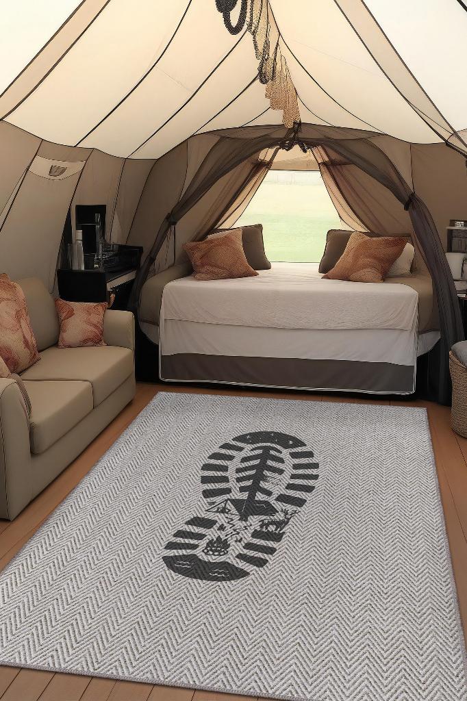 Homshtag Adım,Minimalist Seyahat Hası,Çadır Halısı,Kamp Halısı,Seyahat Temalı Halı,Pamuklu Dokuma Tabanlı Yıkanabilir Halı