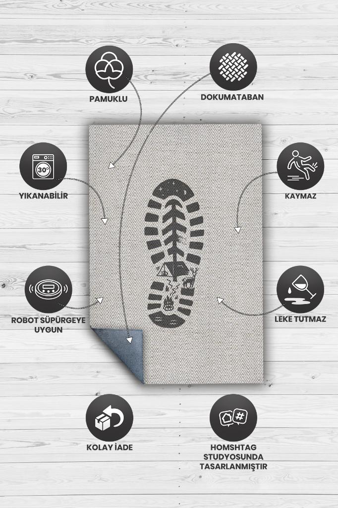 Homshtag Adım,Minimalist Seyahat Hası,Çadır Halısı,Kamp Halısı,Seyahat Temalı Halı,Pamuklu Dokuma Tabanlı Yıkanabilir Halı