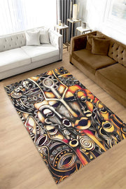Homshtag Afrika Maskeleri Minimal Salon Halısı Etnik Desenli Halı Kahve Renkli Oturma Odası Halısı