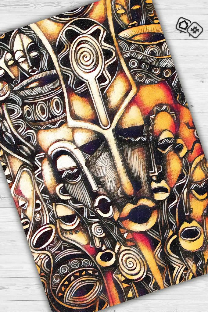 Homshtag Afrika Maskeleri Minimal Salon Halısı Etnik Desenli Halı Kahve Renkli Oturma Odası Halısı