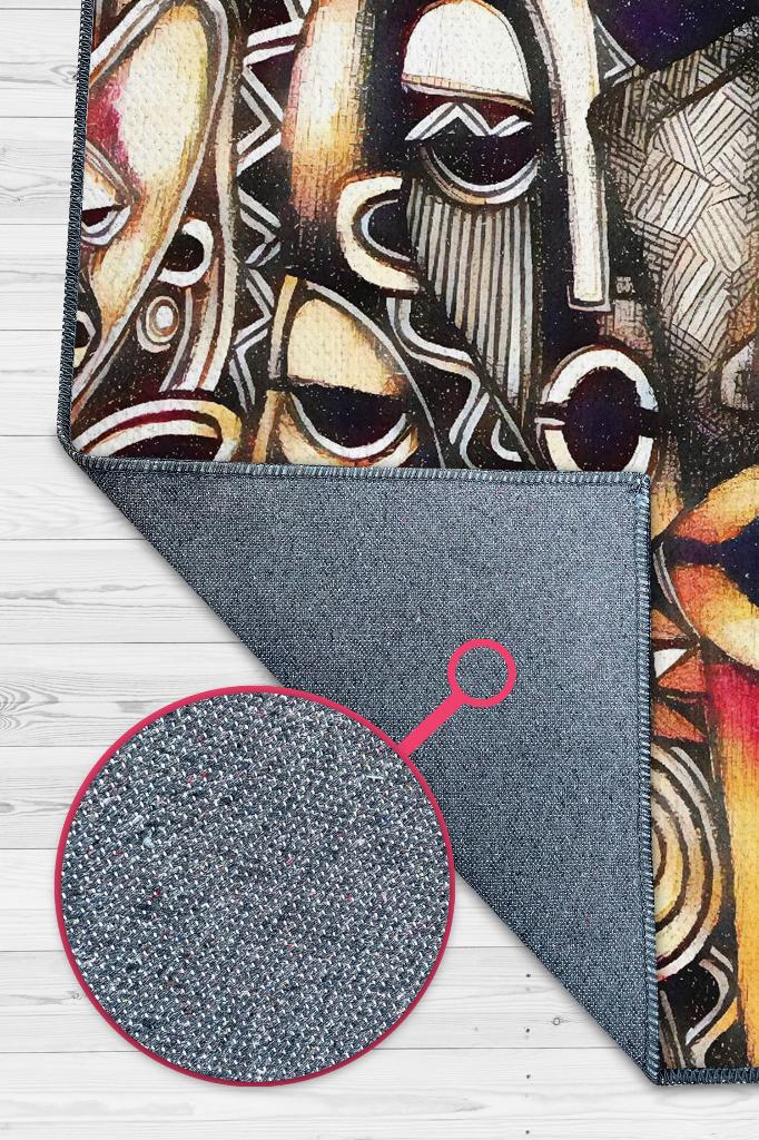 Homshtag Afrika Maskeleri Minimal Salon Halısı Etnik Desenli Halı Kahve Renkli Oturma Odası Halısı