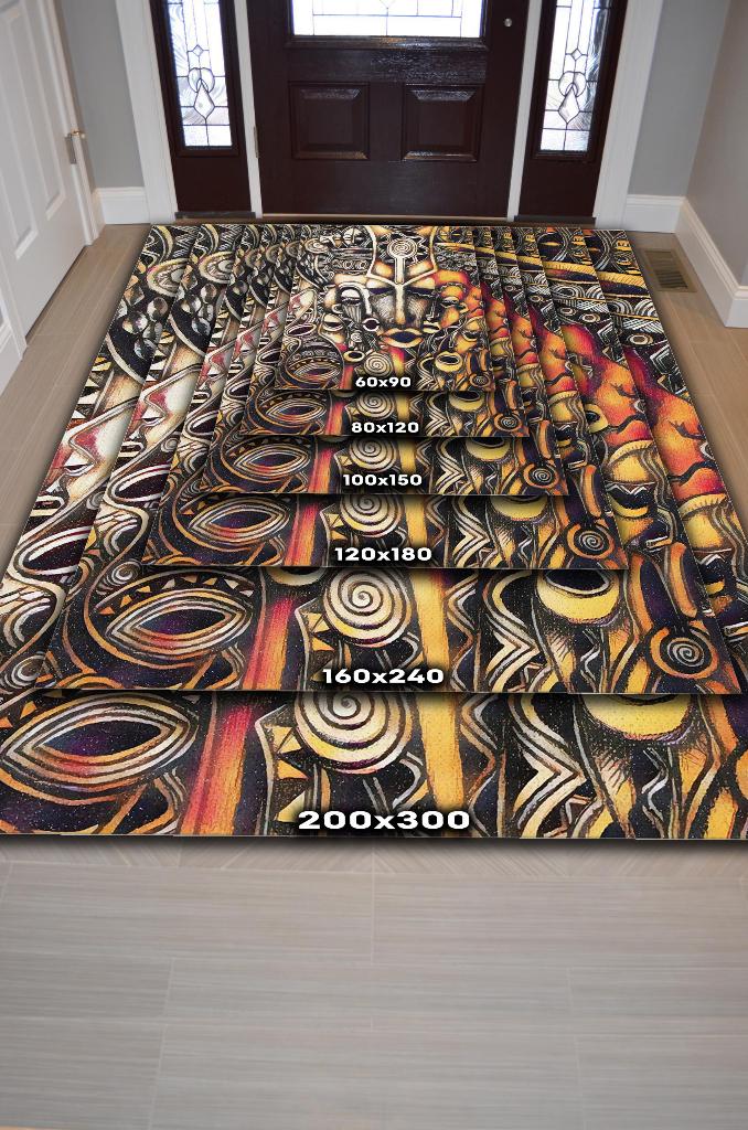 Homshtag Afrika Maskeleri Minimal Salon Halısı Etnik Desenli Halı Kahve Renkli Oturma Odası Halısı