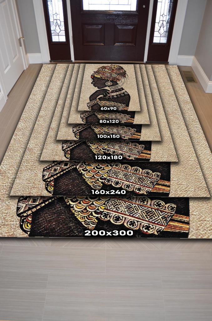 Homshtag Afrikalı Kadın Minimal Salon Halısı Etnik Desenli Halı Bej Renkli Oturma Odası Halısı