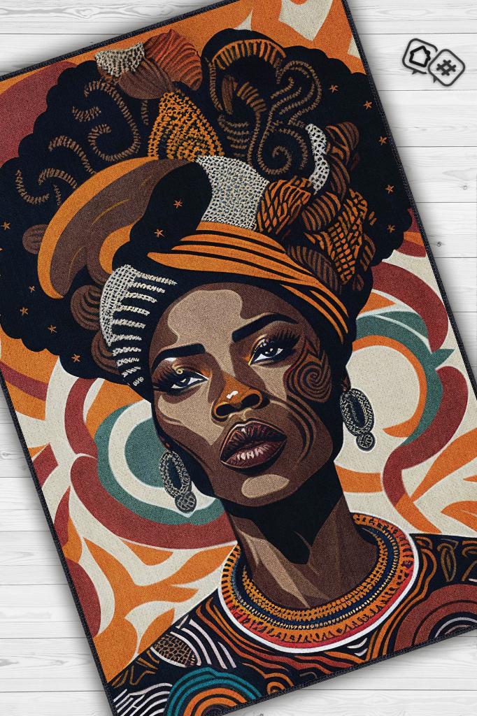 Homshtag Afrikalı Kadın,Renkli Dekoratif Etnik Halı,Kadın Figürlü Renkli Sanat Odası Halısı,Afrika Desensi Turuncu Halı