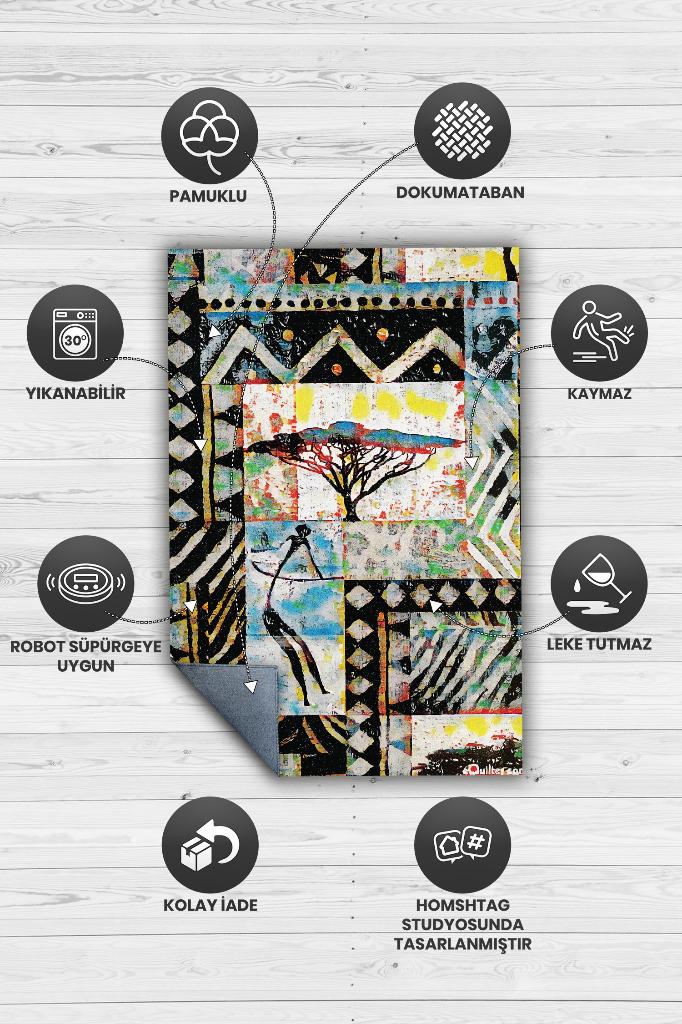 Homshtag Afro Deco Geometrik Salon Halısı Etnik Desenli Halı Çok Renkli Oturma Odası Halısı