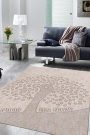 Homshtag Ağaç Kişiye Özel Kişiselleştirilebilir Sevgi Halısı Bej Renk Hediyelik Sevgiliye Özel Halı