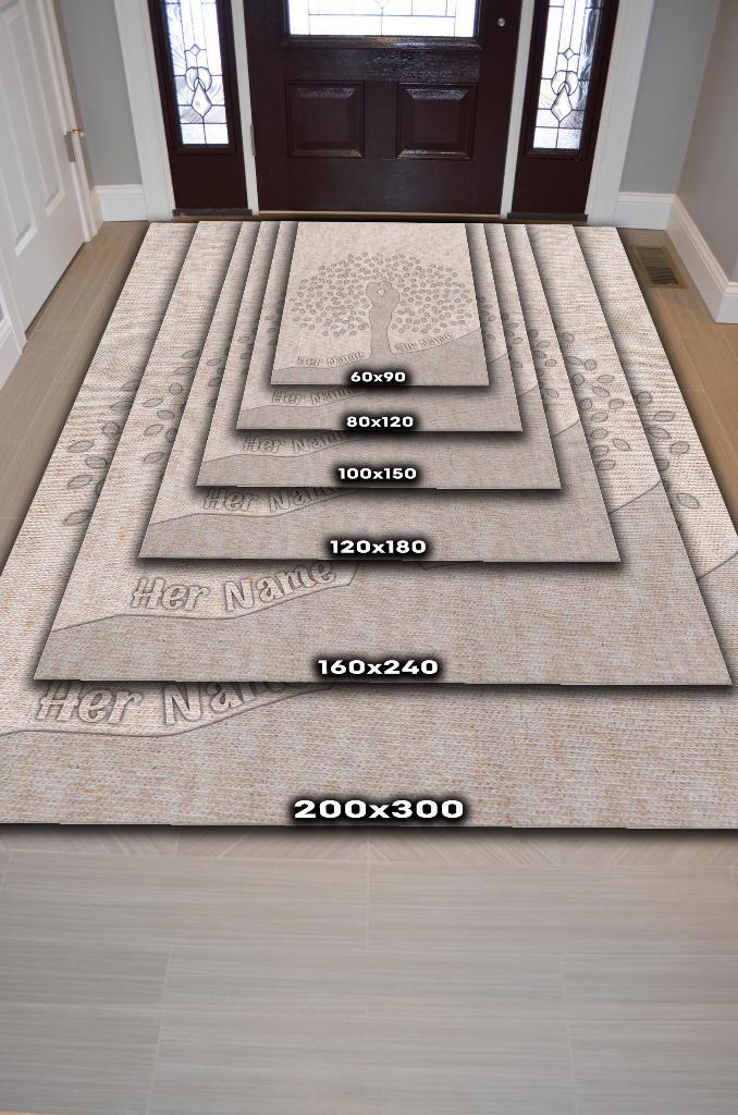 Homshtag Ağaç Kişiye Özel Kişiselleştirilebilir Sevgi Halısı Bej Renk Hediyelik Sevgiliye Özel Halı