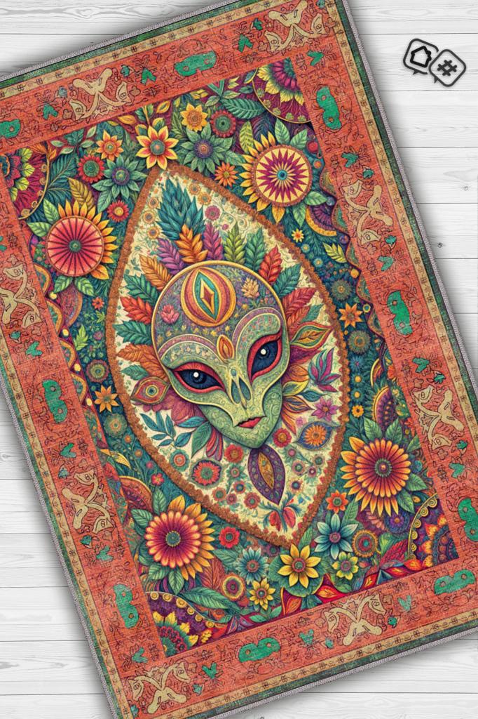 Homshtag Ailen Figürlü Korku Temalı Uzaylı Salon Halısı Mor Renkli Oturma Odası Halı Konsept Halı