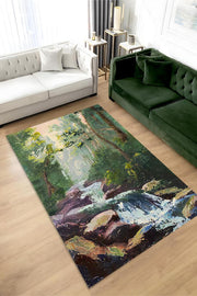 Homshtag Akarsu Çok Renkli Halı Manzara Temalı Figürlü Salon Halısı Dijital Baskılı Tasarım Halı