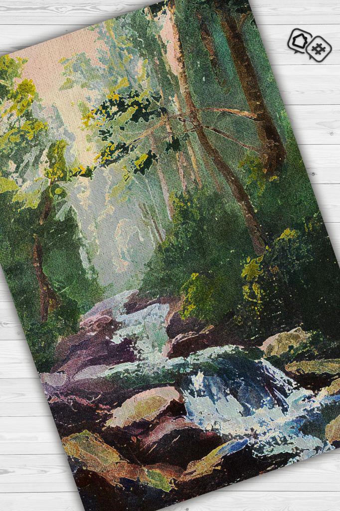 Homshtag Akarsu Çok Renkli Halı Manzara Temalı Figürlü Salon Halısı Dijital Baskılı Tasarım Halı