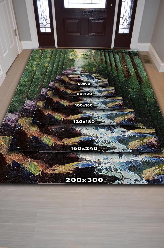 Homshtag Akarsu Çok Renkli Halı Manzara Temalı Figürlü Salon Halısı Dijital Baskılı Tasarım Halı