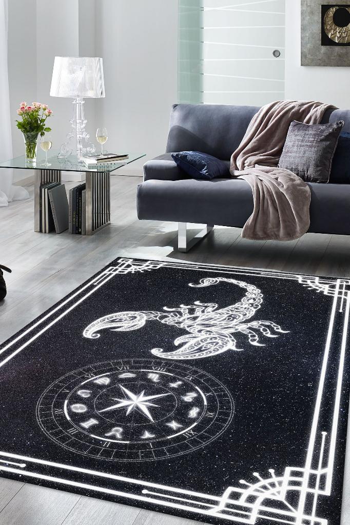 Homshtag Akrep Burcu Astroloji Temalı Halı Burç Halısı Akrep Burcuna Hediyelik Halı Siyah Renk Halı