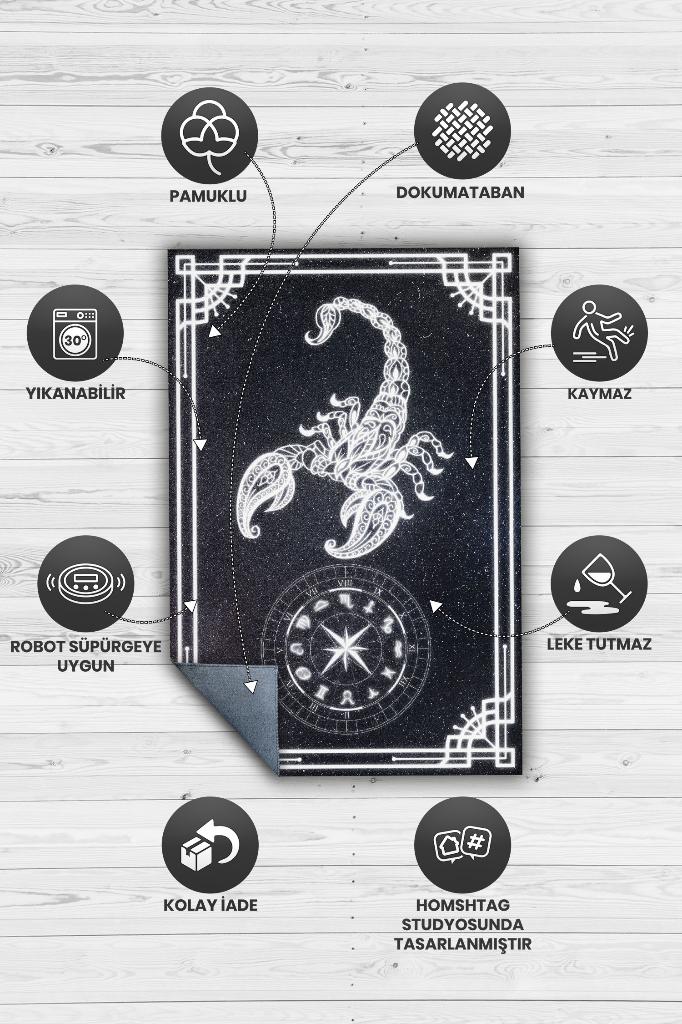 Homshtag Akrep Burcu Astroloji Temalı Halı Burç Halısı Akrep Burcuna Hediyelik Halı Siyah Renk Halı