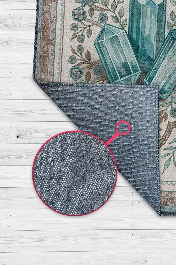 Homshtag Akuamarin Taşı Halısı Krem Mavi Aura Renkli Enerji Taşı Figürlü Halı Spiritüel Temalı Modern Halı