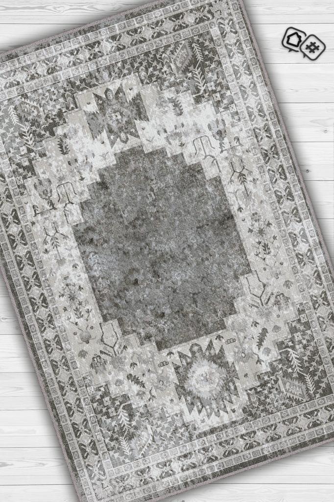 Homshtag Alanı Temiz Tut Gri Renkli Salon Halısı Etnik Desenli Dekoratif Otruma Odası Halısı
