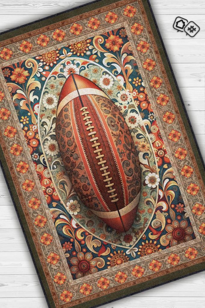 Homshtag Amerikan Futbolu Desenli Halı Çok Renkli Halı Spor Severe Hediye Halı Spor Sever İçin Çiçekli Halı