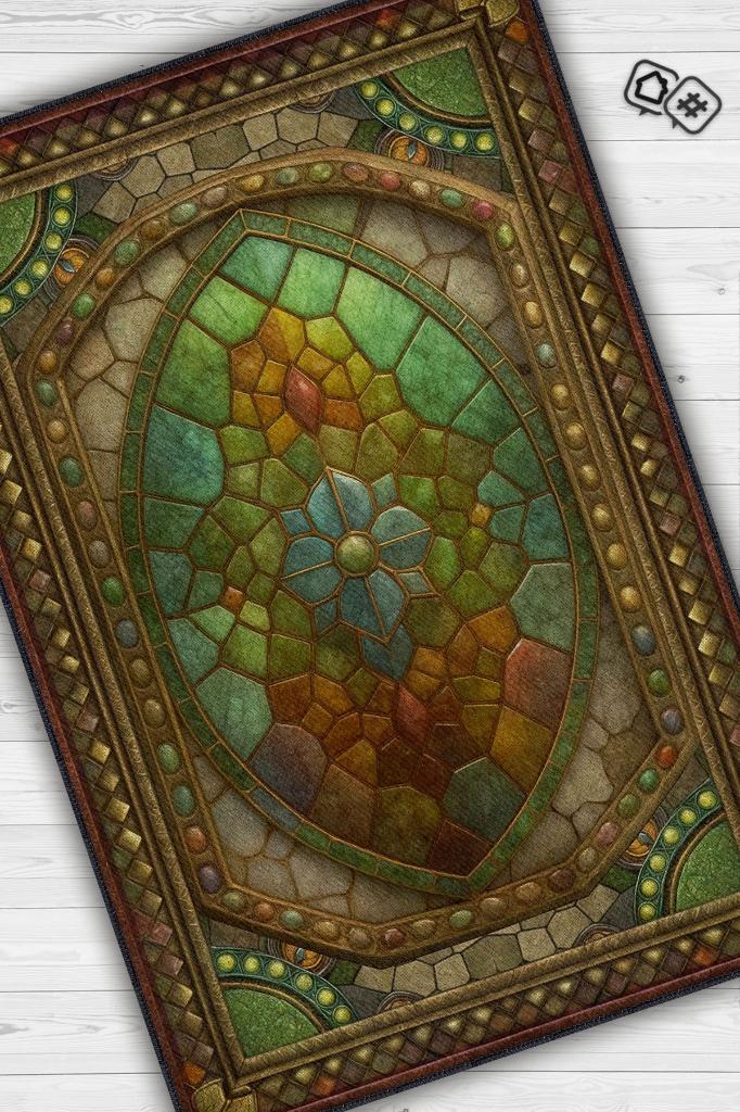 Homshtag Ammolite Taşı Halısı Yeşil Renk Enerji Taşı Figürlü Halı Spiritüel Temalı Modern Halı