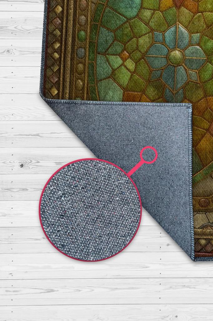 Homshtag Ammolite Taşı Halısı Yeşil Renk Enerji Taşı Figürlü Halı Spiritüel Temalı Modern Halı