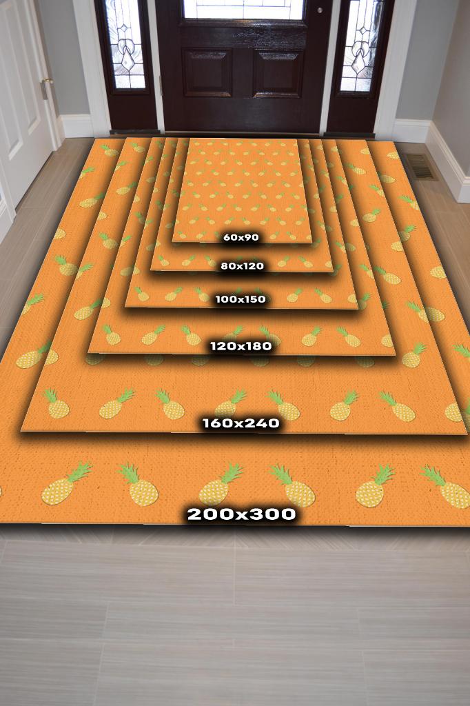 Homshtag Ananas Desenli Sarı Halı Minimal Salon Halısı Renkli Mutfak Halısı Tarz Oturma Odası Halı