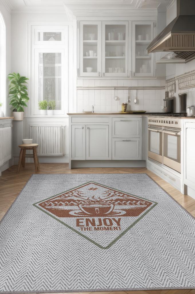 Homshtag Andan Keyif Al Gri Renkli Mutfak Halısı Modern Geometrik Desenli Halı Dekoratif Dokulu Halı