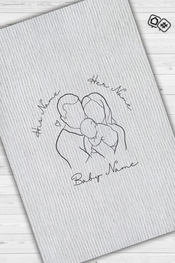 Homshtag Anne Baba Bebek Kişiye Özel Kişiselleştirilebilir Dokuma Tabanlı Yıkanabilir Ev Halısı