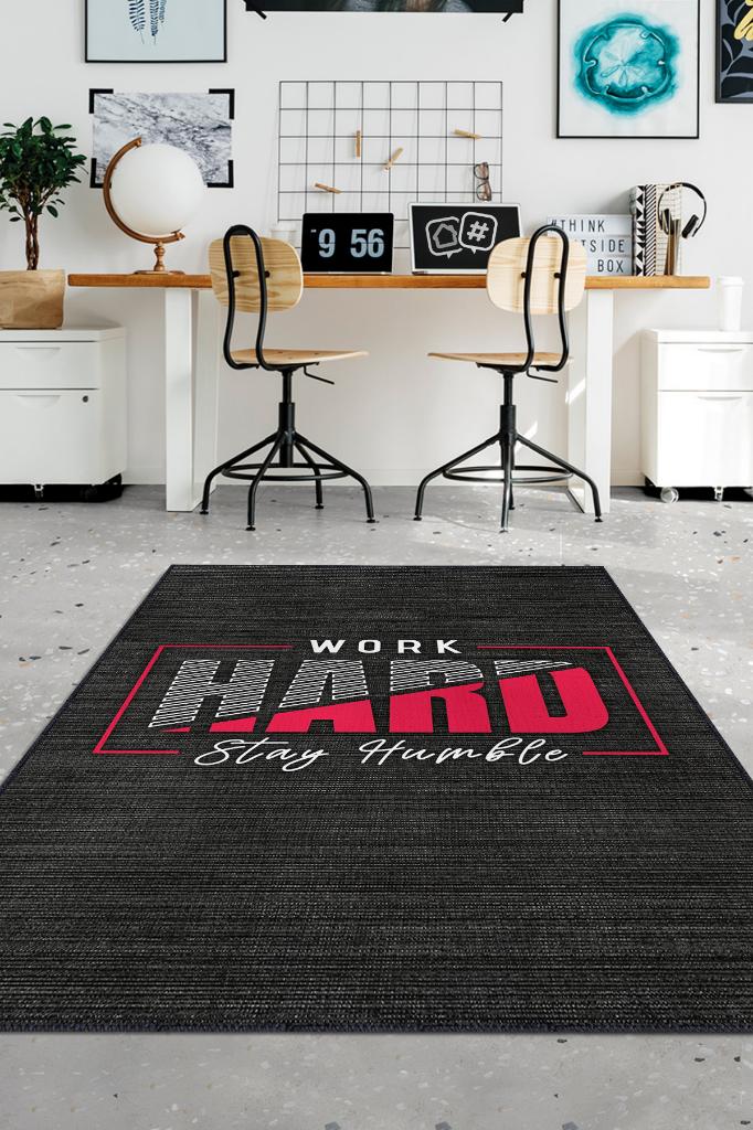 Homshtag Antrasit Kırmızı Ofis Halısı Dokuma Tabanlı Koyu Renkli Halı Dekoratif Home Office Halısı