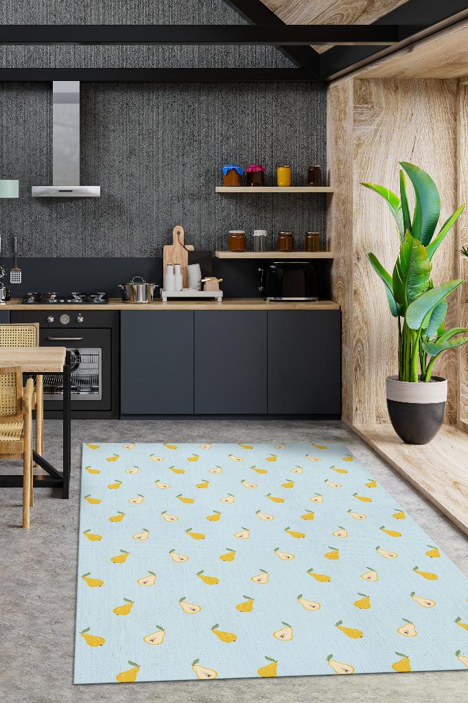 Homshtag Armut Desenli Sarı Halı Minimal Salon Halısı Renkli Mutfak Halısı Tarz Oturma Odası Halı