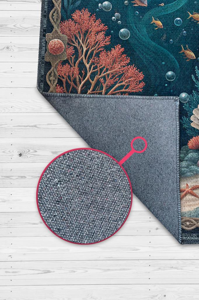 Homshtag Art Deco Akvaryum Desenli Halı Bitki Temalı Mavi Akvaryum Desenli Dijital Baskı Halı