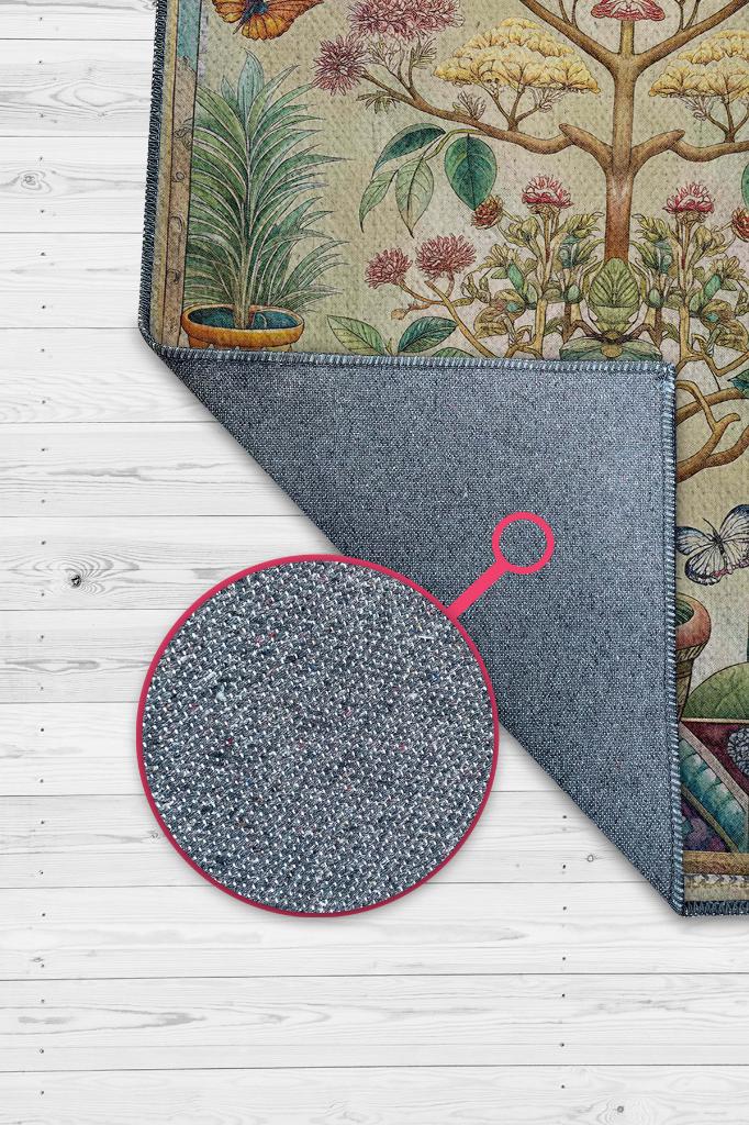 Homshtag Art Deco Bonzai Ağacı Halısı Bitki Temalı Soft Yeşil Renk Etnik Dijital Baskı Çiçekli Halı