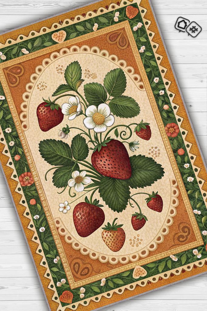Homshtag Art Deco Çilek Desenli Halı Bitki Temalı Çok Renkli Modern Çilek Desenli Dijital Baskı Halı