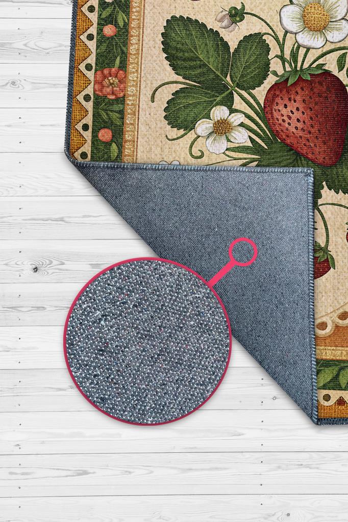 Homshtag Art Deco Çilek Desenli Halı Bitki Temalı Çok Renkli Modern Çilek Desenli Dijital Baskı Halı