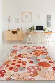 Homshtag Art Deco Çok Renkli Mantarlı Mutfak Halısı Pembe Mantar Baskılı Özel Tasarım Halı