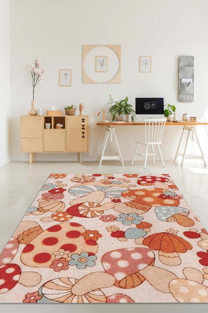 Pri Rugs Templete Homshtag Art Deco Multicolored Mushroom Kitchen Rug, Pink Mushroom Pri ...
