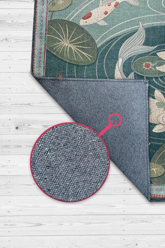 Homshtag Art Deco Göl Desenli Halı Bitki Temalı Yeşil Renkli Gölcük Desenli Dijital Baskı Halı