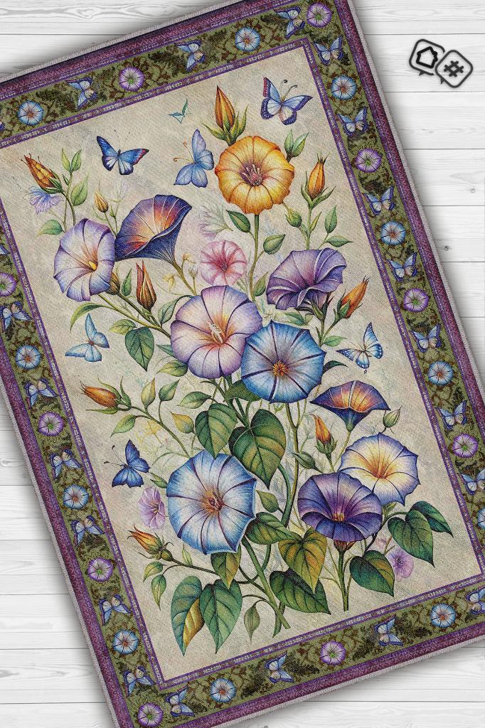 Homshtag Art Deco Gündüz Sefası Vintage Halı Görünümlü Dijital Baskı Renkli Halı Rustik Çiçekli Halı