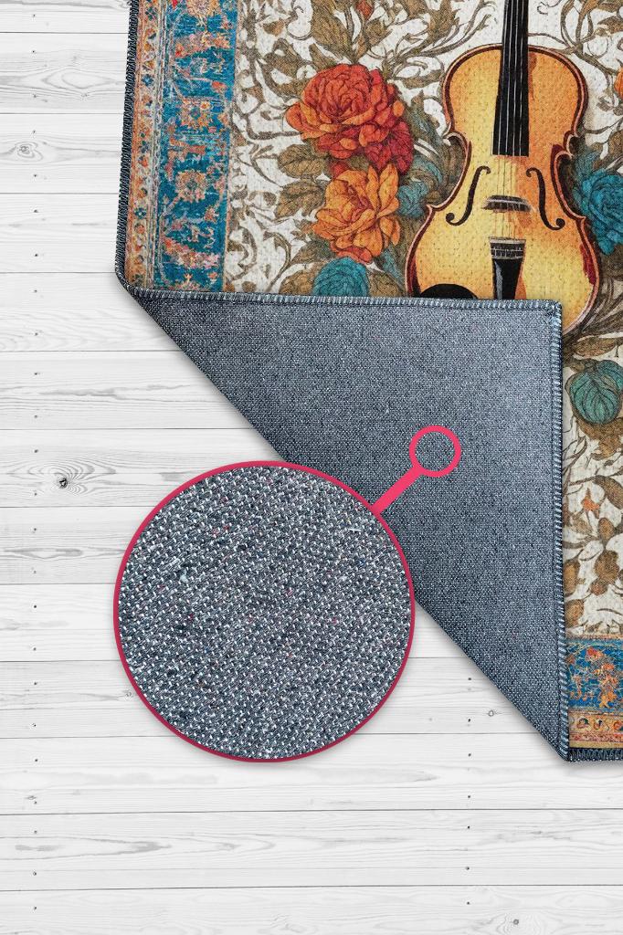 Homshtag Art Deco Keman Halısı,Çiçekli Müzik Halısı,Moden Yorumlu Vintage Salon Halısı,Müzik Sınıfı Dekor Halısı
