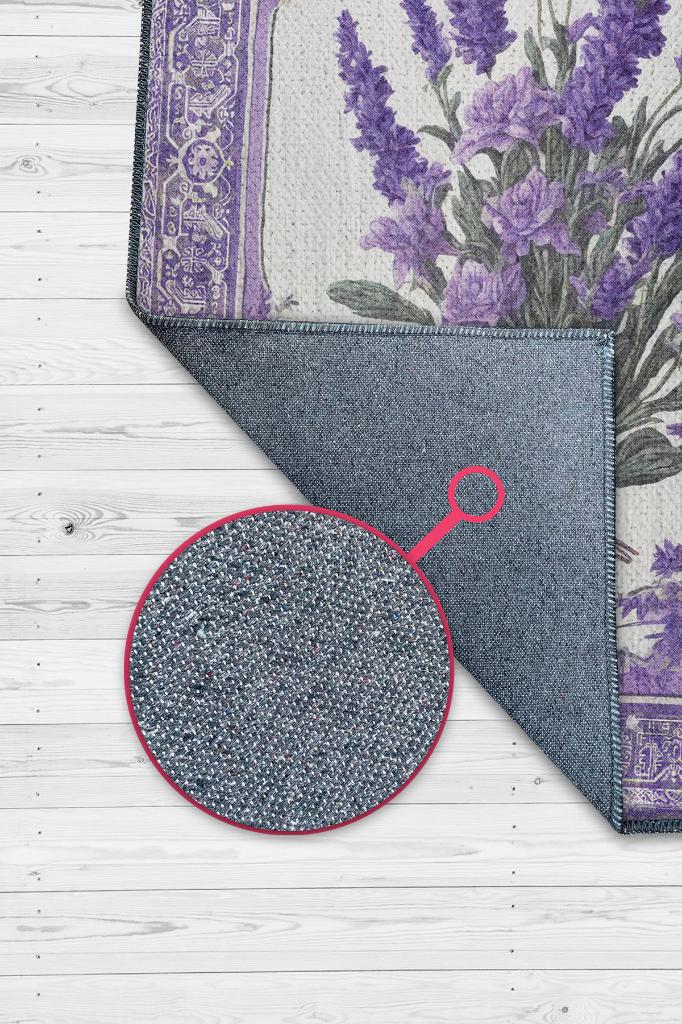 Homshtag Art Deco Lavanta Çiçeği Vintage Halı Görünümlü Dijital Baskı Mor Halı,Rustik Çiçekli Halı