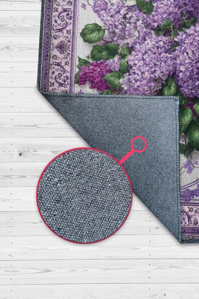 Homshtag Art Deco Leylak Çiçeği Vintage Halı Görünümlü Dijital Baskı Mor Halı,Rustik Çiçekli Halı