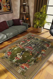 Homshtag Art Deco Mantar Desenli Halı Bitki Temalı Soft Renkli Modern Dijital Baskı Çiçekli Halı